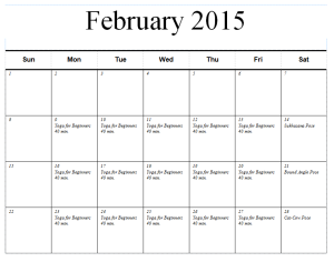 Yoga schedule for February.